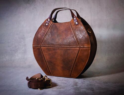 Handmade Original Design Womens Leather Handbag Shoulder Bag Round Tote / Work Bag / Day Bag / Zaha