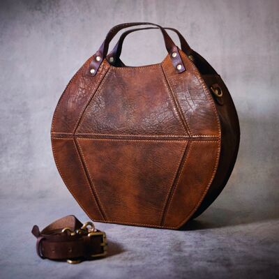Handmade Original Design Womens Leather Handbag Shoulder Bag Round Tote / Work Bag / Day Bag / Zaha