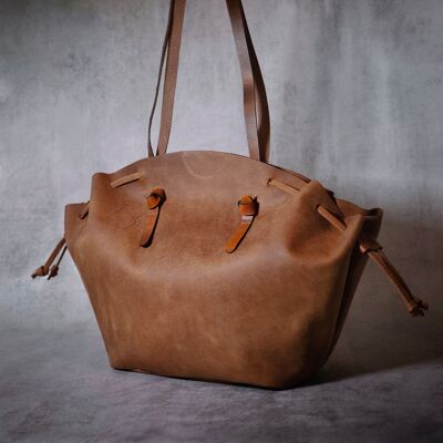 Womens Leather Handbag Shoulder bag Shopping Tote Top-handle / Handmade