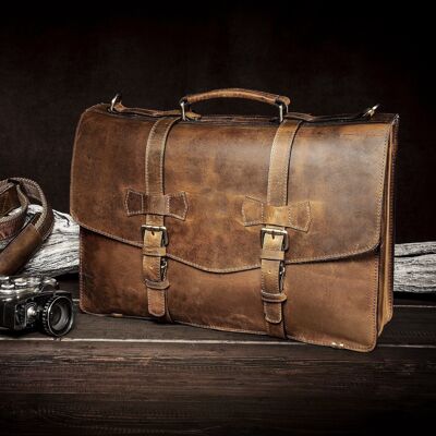 Handgefertigte Aktentasche aus Leder, Laptoptasche, Büro- und Businesstasche, Reisetasche / Originaldesign / Kupferbuche