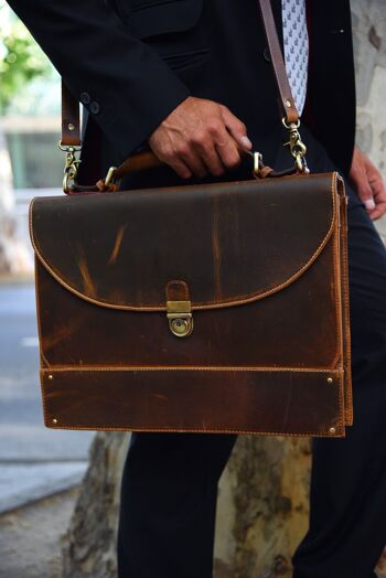 Top Grain Leather Mens Womens Briefcase Work Bag Messenger / Organisateur / Pin Maritime 5