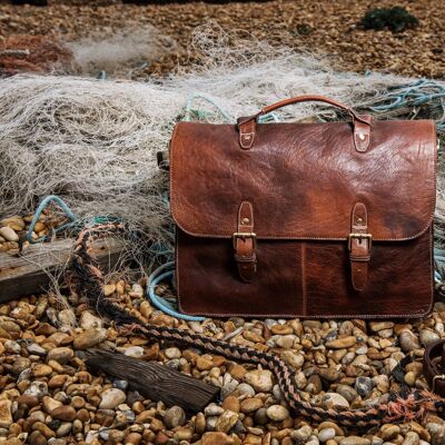 Real Leather Briefcase Laptop Office Bag / Work Bag / Teachers Bag /  Handmade / Elder