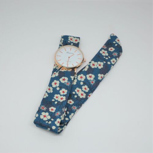 Montre foulard femme ruban à nouer bracelet Liberty mitsi bleu nuit