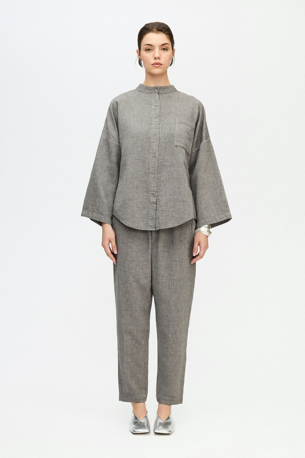 Camicia grigia a collo alto (3353) 100% cotone