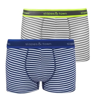 Bamboo boxer shorts blue/grey stripes (2-pack)