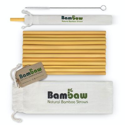 Pajitas de bambú 12 unidades (22cm) – Bolsa de algodón