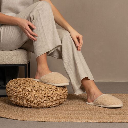 Women's Merino Fluffy Slippers Natural
