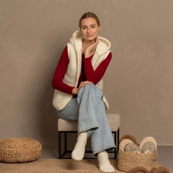 Chaussettes tricotées en laine pour femmes Naturel 4