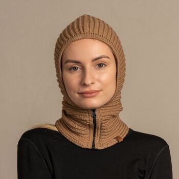 Cagoule zippée à capuche pour femme en tricot mérinos 1