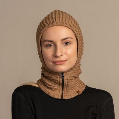 Cagoule zippée à capuche pour femme en tricot mérinos