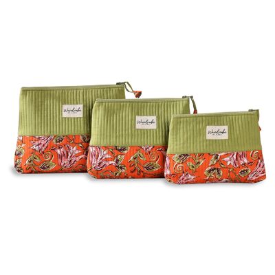 Quilted Utility Bag Set of 3 Eco-Friendly Handmade Makeup Bag Travel Organizer for Cosmetics and Toiletries Floral Print Zipper Pouch