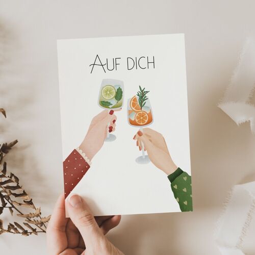 Postkarte Anstoßen "Auf Dich" Drinks Silvester - Postkarte Geburtstag Freundin