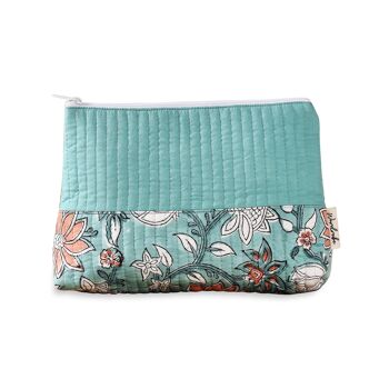 Sac seau, pochette utilitaire en coton matelassé vert turquoise, poche zippée 1