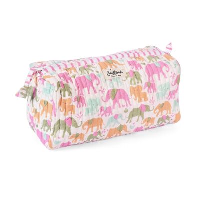 Bolso tipo cubo, bolso utilitario acolchado de algodón con estampado de elefante rosa