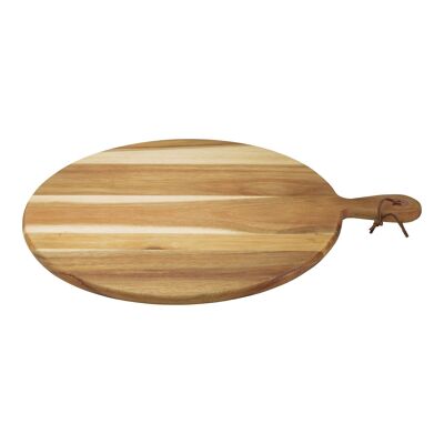 Round serving board with handle and wire in acacia wood 50x40x1.8cm