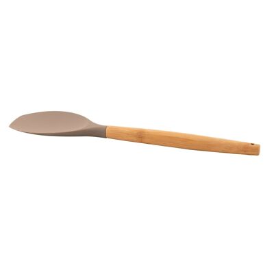 Silicone dish licker with taupe bamboo handle