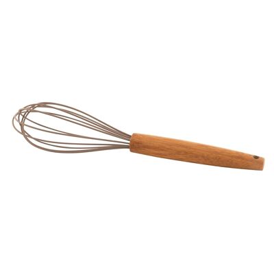 Silicone whisk with taupe bamboo handle