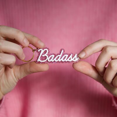 Pink glitter acrylic keychain - BADASS