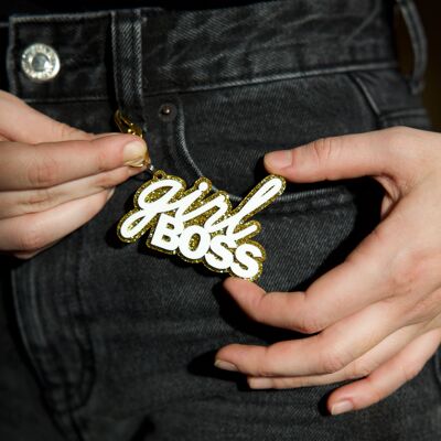 Porte-clés acrylique doré à paillettes - GIRL BOSS