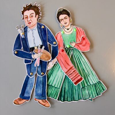 Pareja de dos marionetas, Frida verde y Diego azul