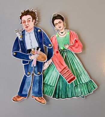 Couple de deux marionnettes, Frida verte et Diego bleu 1