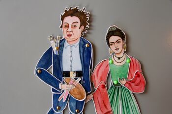Couple de deux marionnettes, Frida verte et Diego bleu 2