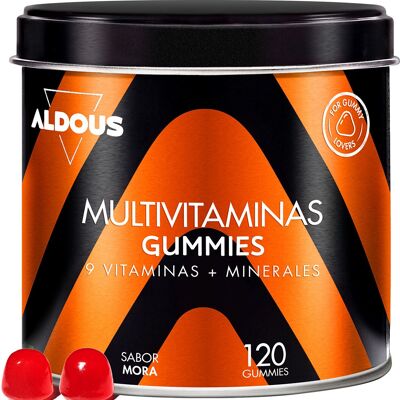 Multivitaminas en gominolas Aldous | 120 gummies sabor natural a mora
