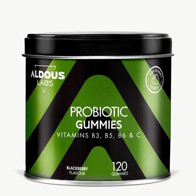 Probiotika mit Vitaminen in Gummibärchen von Aldous Labs | 120 Gummibärchen mit natürlichem Brombeergeschmack