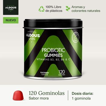 Probiotiques avec vitamines dans les bonbons gélifiés Aldous Labs | 120 gummies saveur naturelle de mûre 2