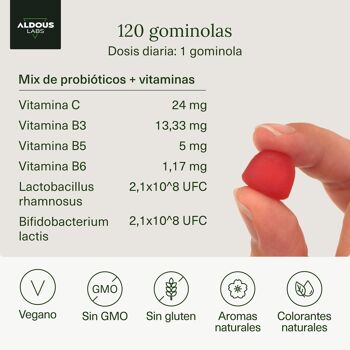 Probiotiques avec vitamines dans les bonbons gélifiés Aldous Labs | 120 gummies saveur naturelle de mûre 3