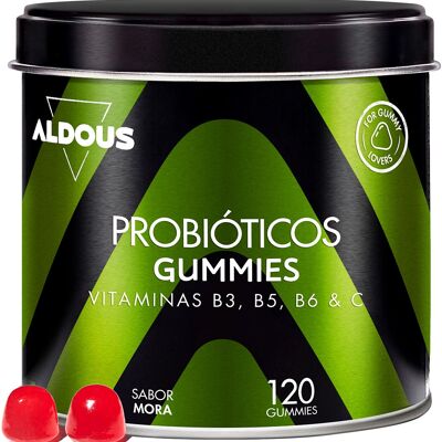 Probiotiques avec vitamines dans les bonbons gélifiés Aldous | 120 gummies arôme naturel de mûre