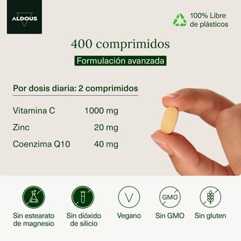 Vitamine C avec zinc et coenzyme Q10 Aldous Labs | 400 comprimés 3