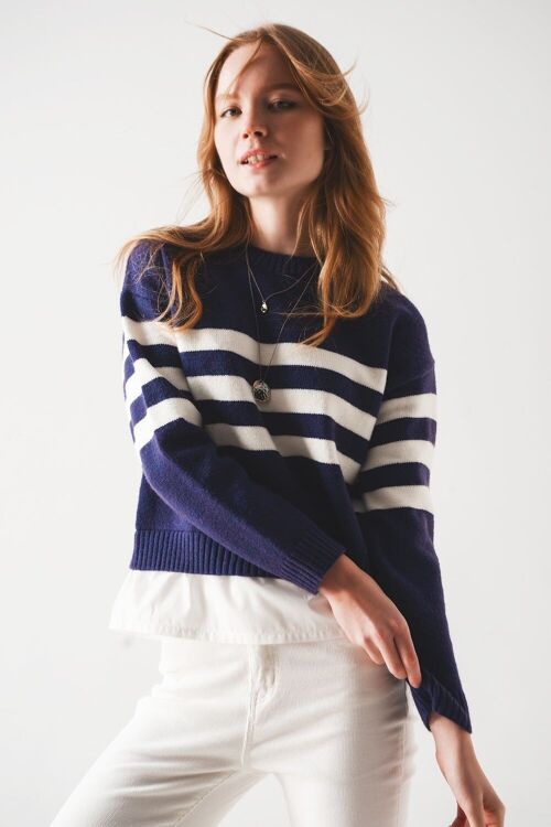 2 in 1 Striped sweater with shirt underlay in purple