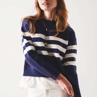 2 in 1 Striped sweater with shirt underlay in purple