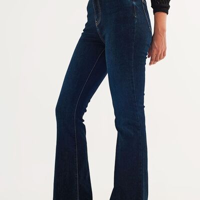 Jeans a zampa alta anni '70 in indaco stretch