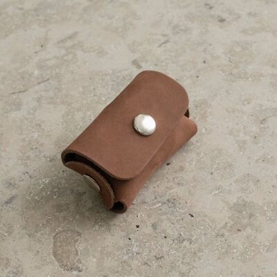 Poop Bag Dispenser Stockholm Leather Hazel Silver Button