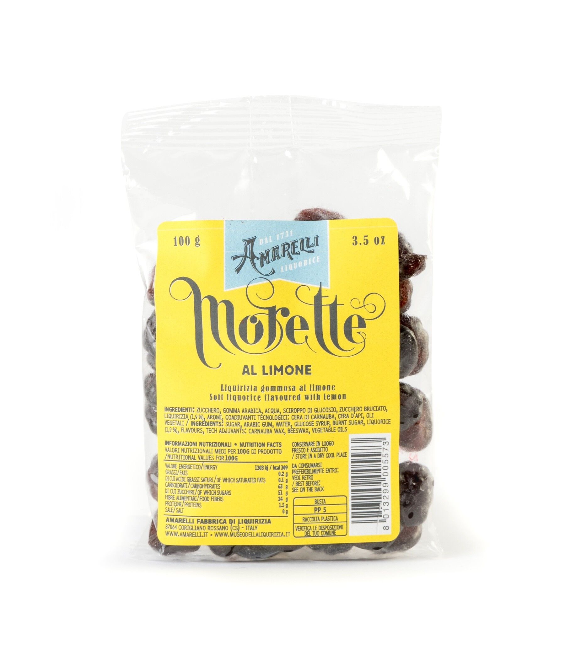 MORETTE AL LIMONE 100g - Lemon flavored gummy liquorice