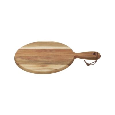 Round serving board with handle and wire in acacia wood 35x24.5x1.5cm