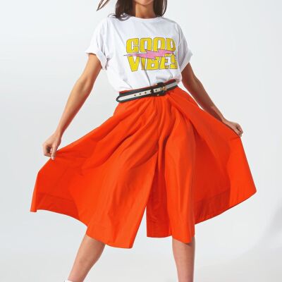 A-line skirt with elastic waist band  in Orange