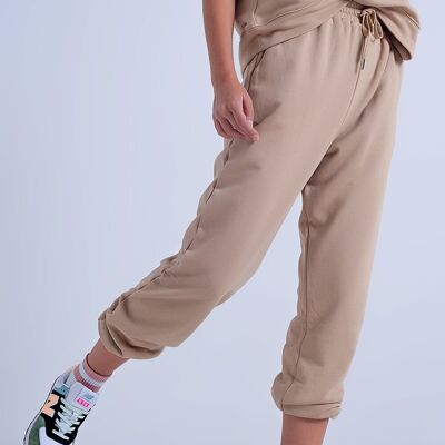 Adjustable waistband joggers in beige