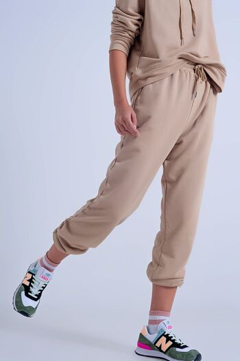 Jogging taille ajustable beige 1