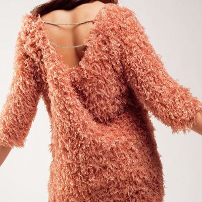 All over faux feather three quarter sleeve mini dress in pink