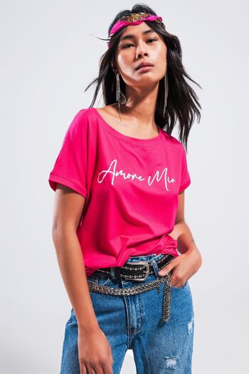 T-shirt à slogan Amore mio fuchsia 1