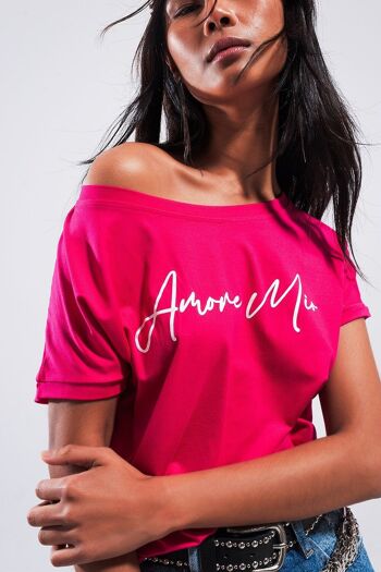 T-shirt à slogan Amore mio fuchsia 2