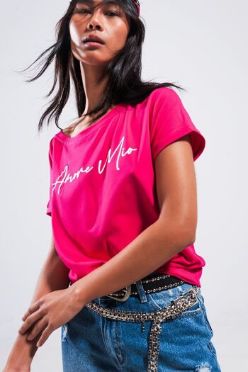 T-shirt à slogan Amore mio fuchsia 4