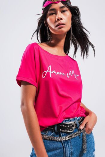 T-shirt à slogan Amore mio fuchsia 5