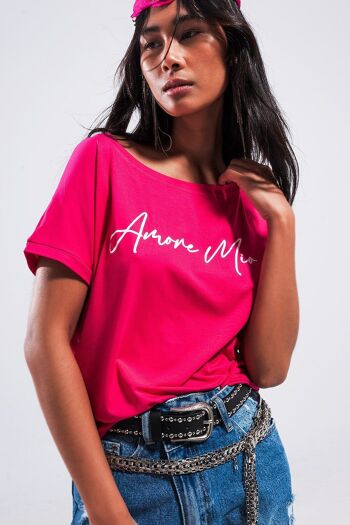 T-shirt à slogan Amore mio fuchsia 6