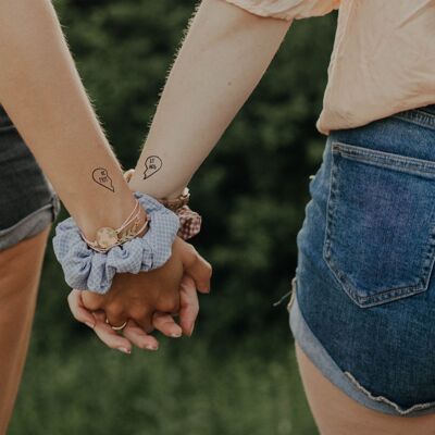 Beste Freunde temporäres Tattoo mit zwei Herzhälften (4er-Set)