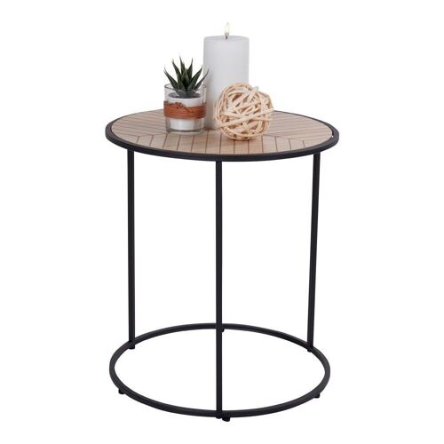Bergamo Side Table - Round side table in black with top in Paulownia veener