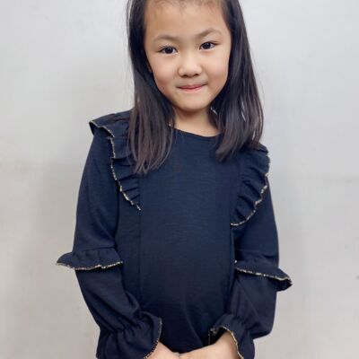 Long-sleeved top with ruffles and gold trim for girls